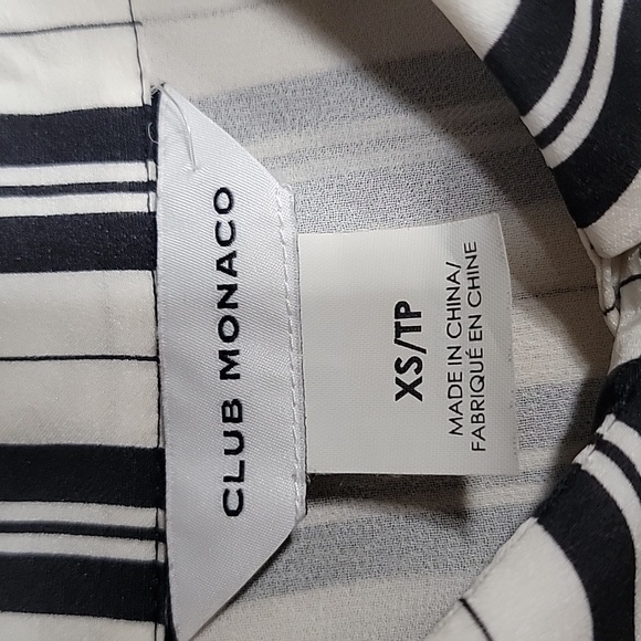 Club Monaco Size XS Black & Off-White Striped Kini Shirt, 100% Silk Gently Used - Picture 11 of 16